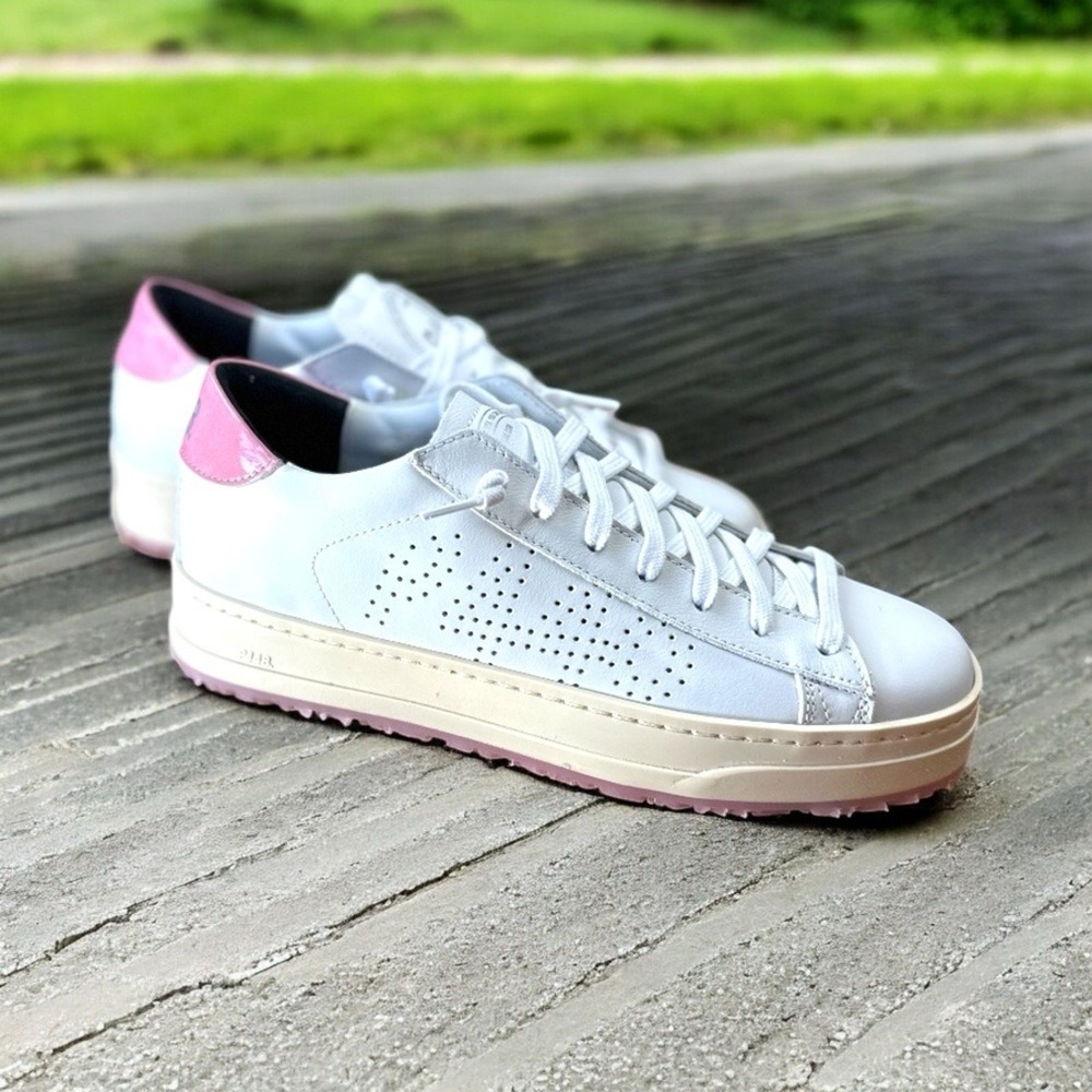 P448 Jack Platform NWB Sneakers SZ 37W White Pink Italian Leather Low Top